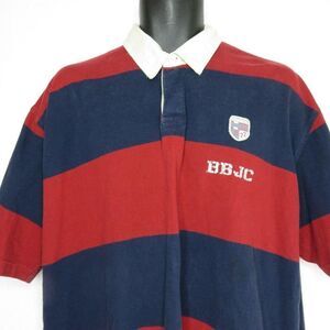 Vintage 90s Bugle Boy Rugby Polo Shirt Red Navy Blue Stripe XL
